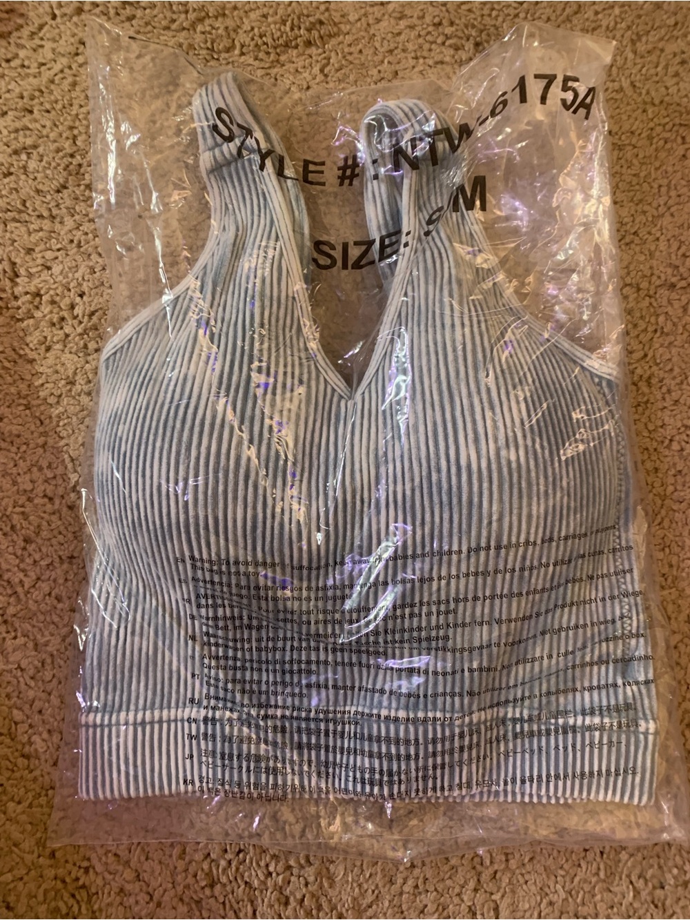 Zenana Blue Grey Ribbed Brami Crop Top